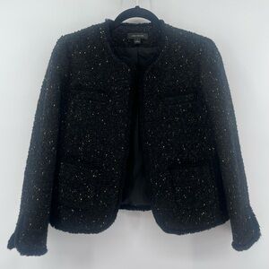 Ann Taylor Wool Blend Tweed Jacket Black Gold Specks Women's Size 2 Classic